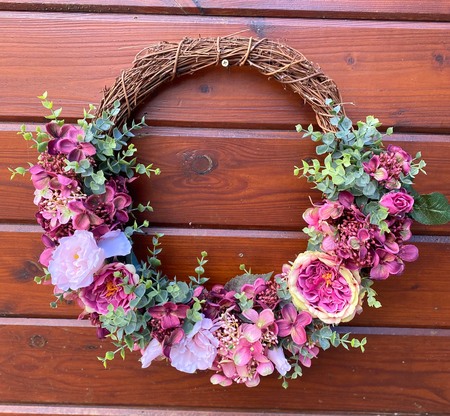 Deep Pink Hydrangea and Rose Half Wreath - image 3