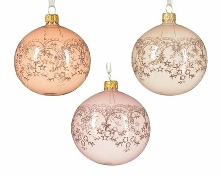 Bauble glass clear enamel lace border 3colours assorted