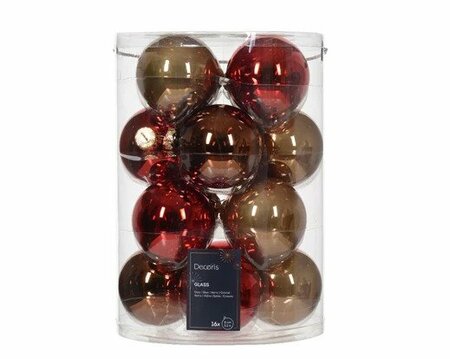 Bauble glass shiny-matt mix red/brown