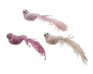 Bird foam glitter, feather on clip 3colours assorted