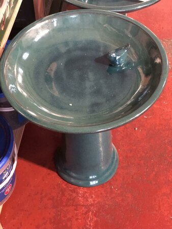 BIRDBATH ON FOOT CERAMIC BLUE