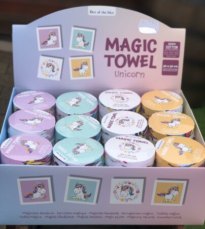 Magic cotton towel, Comic Unicorn (4 assorted)