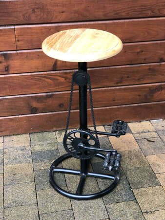 Metal Bar stool "Pedal" with wooden seat, black