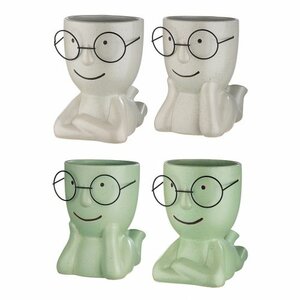 Planter, Face motif, Ceramics, green 2 assorted