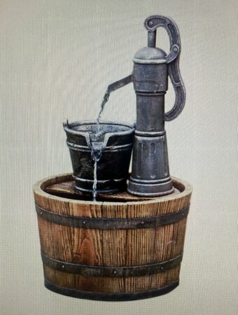 PUMP ON WOODEN BARREL