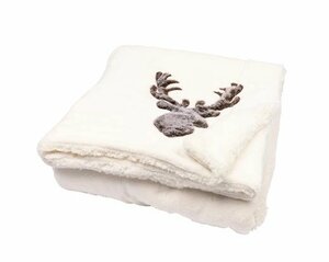 Throw polyester flannel embroidered faux fur deer head